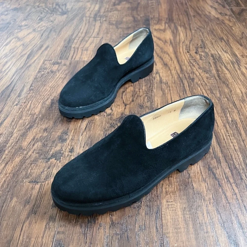 Walter Steiger • vintage Y2K chunky loafer platform slip on black suede lug sole